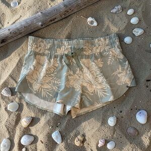 Hurley Sage Green Floral Athletic Shorts with Drawstring